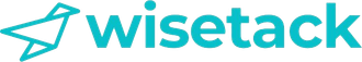 A blue logo for wise tack with a star on a white background.