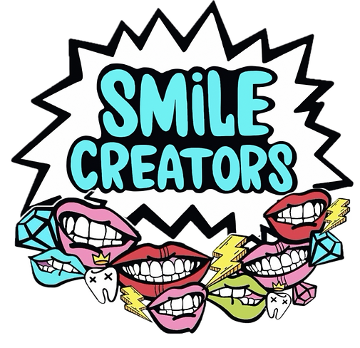 A logo for smile creators with a bunch of colorful mouths and teeth.