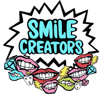 A logo for smile creators with a bunch of colorful mouths and teeth.