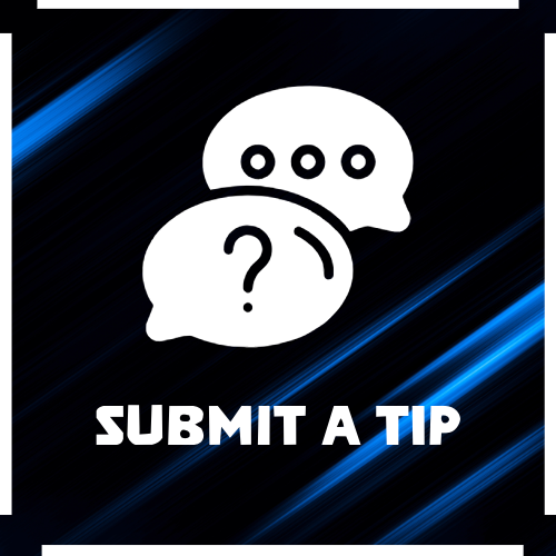 A speech bubble with a question mark on it and the words `` submit a tip ''.
