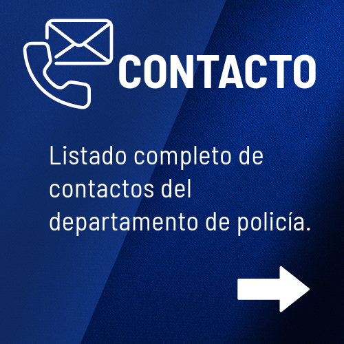 A blue sign that says contact complete listing of police department contacts