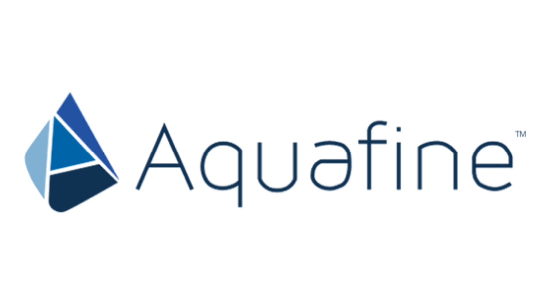 The aquafine logo has a blue triangle on it.