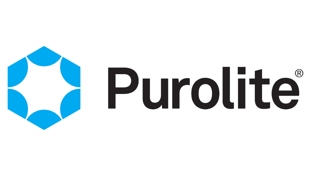 The logo for purolite is a blue hexagon with a star in the middle.