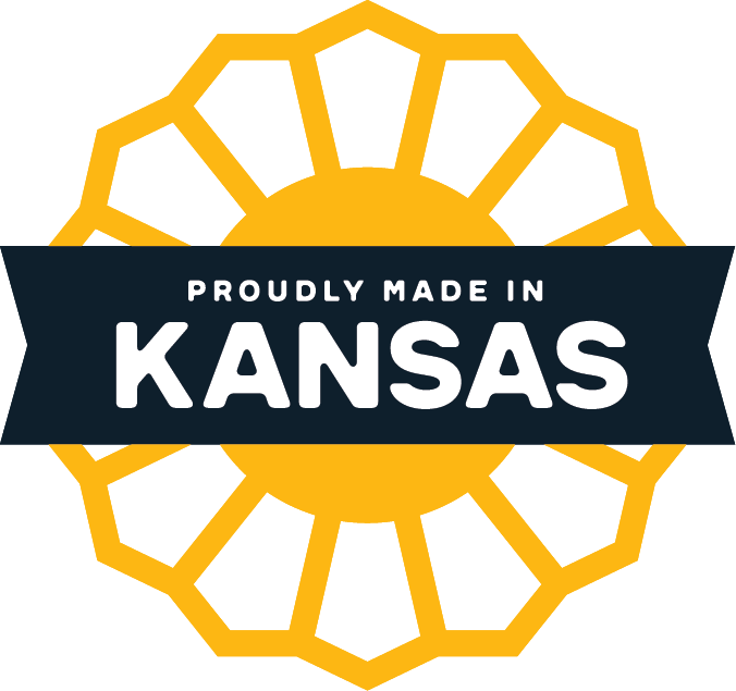 A logo that says proudly made in kansas