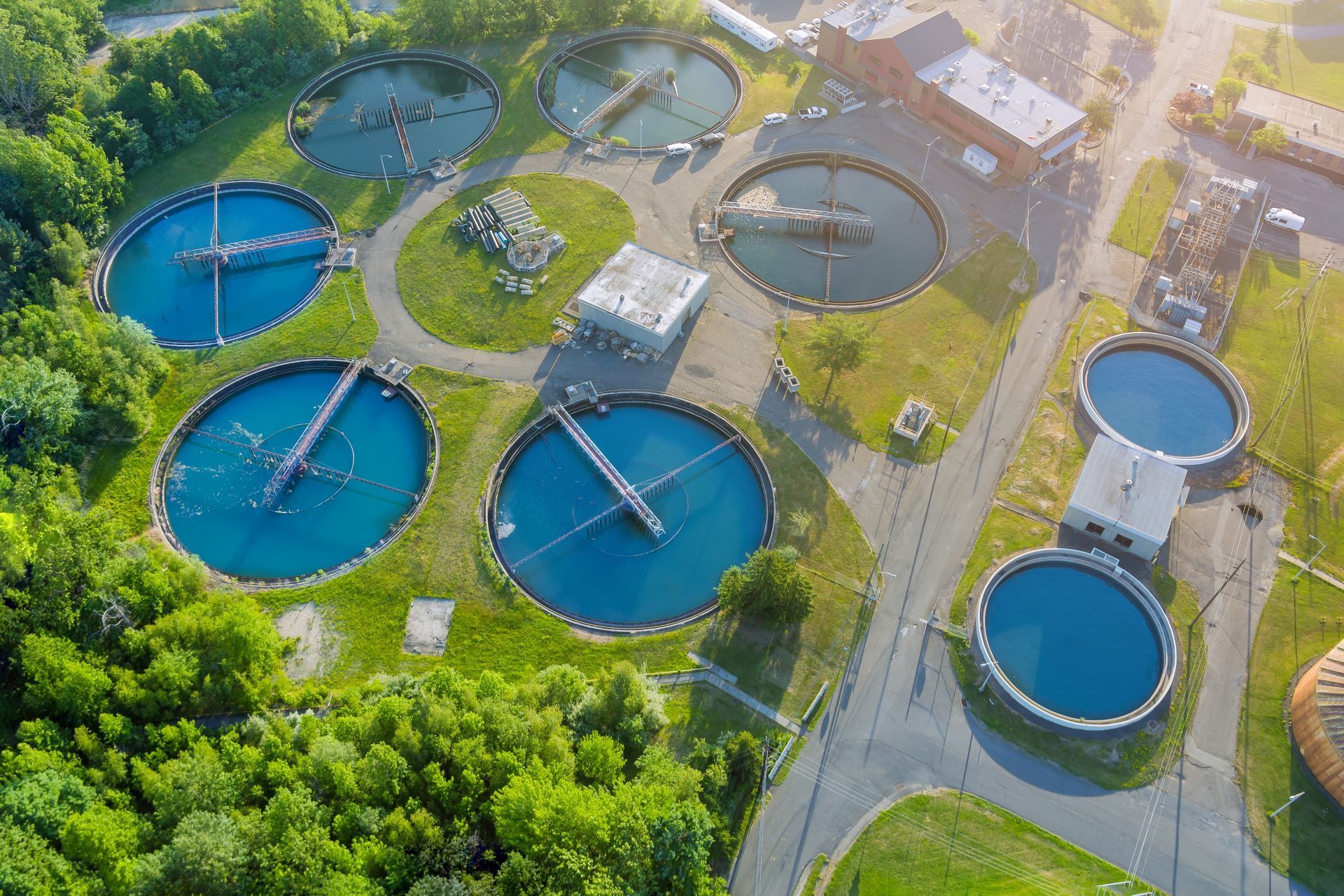 aerial photo of an urban decentralized wastewater treatment plant