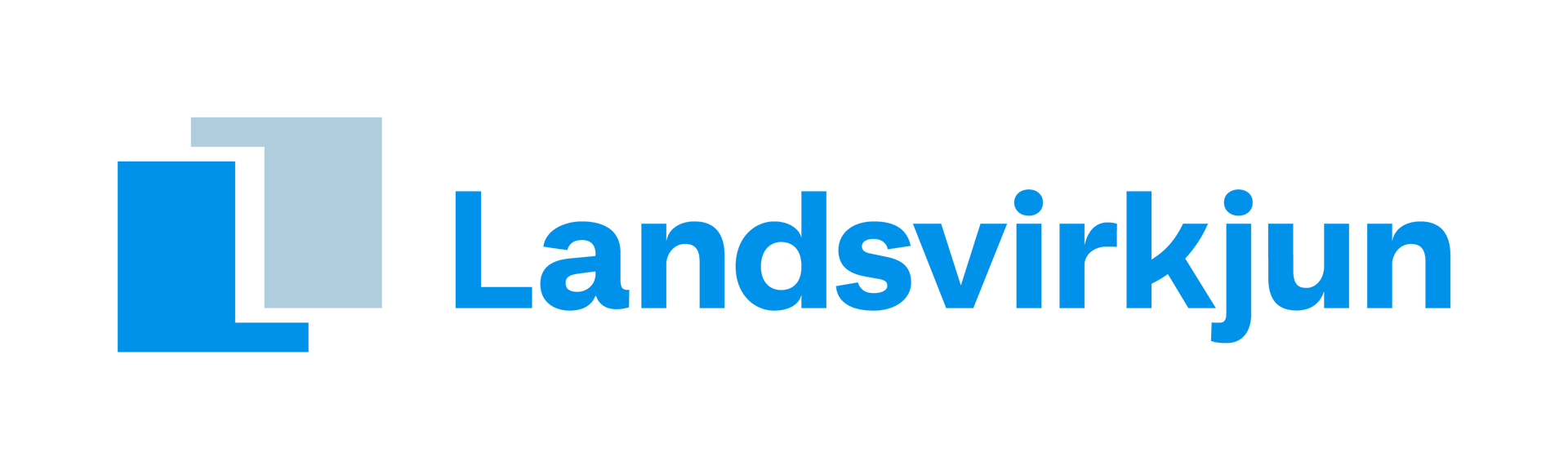 Bláa merkið Landsvirkjunar með stílfærðu ferkantaðri táknmynd.