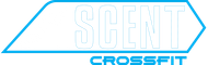 SCENT CrossFit logo in blue and white with outlined lettering inside a hexagon shape