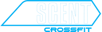 SCENT CrossFit logo in blue and white with outlined lettering inside a hexagon shape