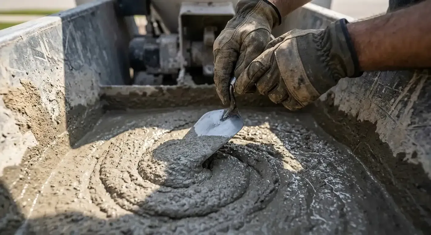 Contractor mixing cement slurry for mudjacking concrete leveling in Houston TX