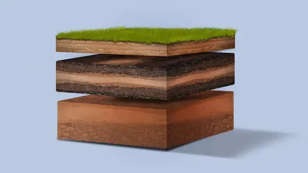 Isometric diagram illustrating what is located beneath soil layers such as clay bedrock and subsoil that Houston foundation repair experts assess before slab and pier installation