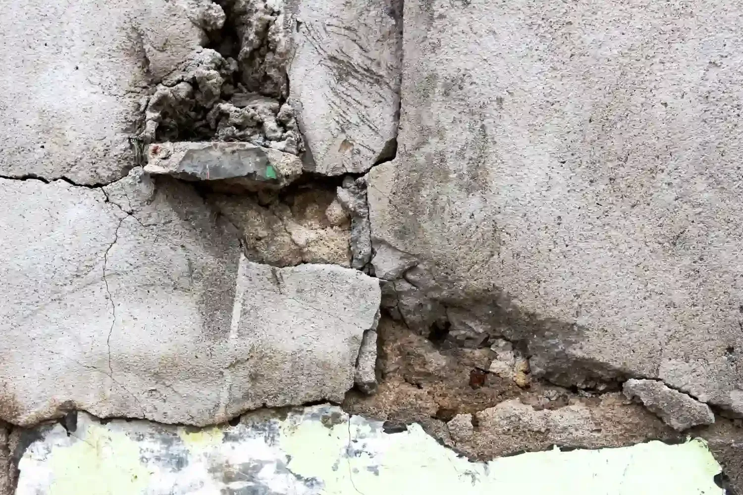 Severely damaged concrete wall showing what causes pitting in concrete and surface deterioration on a Houston foundation