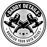 The logo for daddy details is black and white and says `` nourish your auto needs ''.