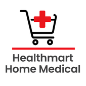 Healthmart Home Medical logo with red cross and shopping cart icon