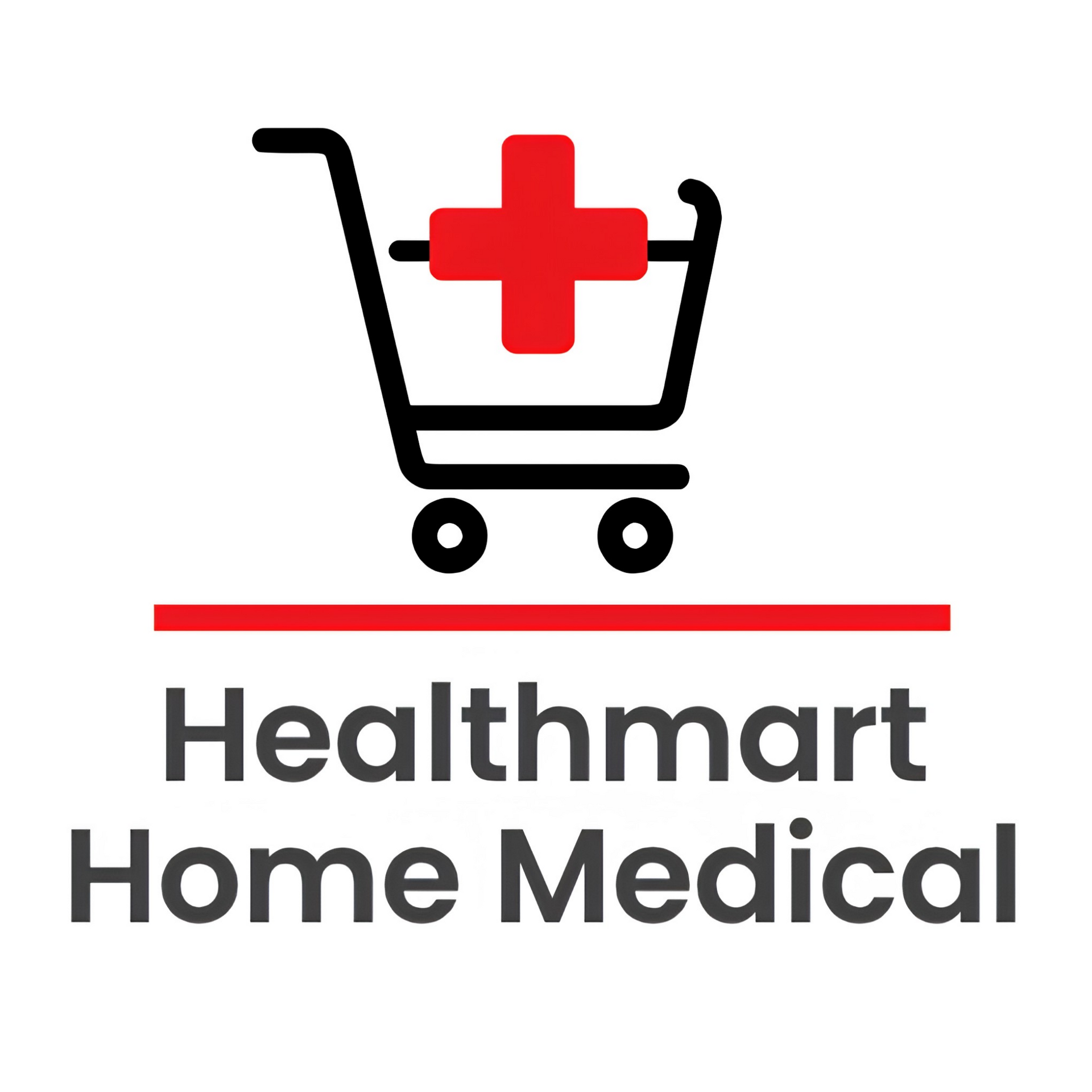 Healthmart Home Medical logo with red cross and shopping cart icon
