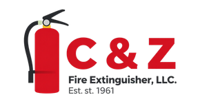 C&Z Fire Extinguisher, LLC logo with a red fire extinguisher and black-red text, Est. 1961