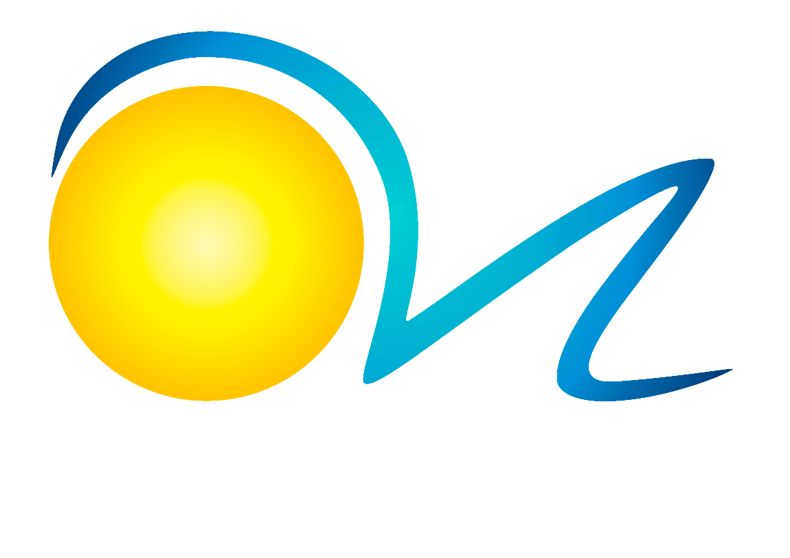 Yellow sun with blue curved lines.