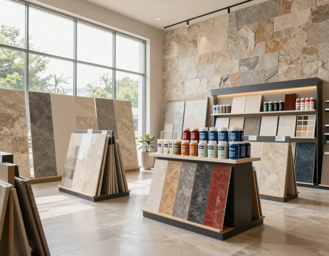 Showroom de Casa Pereyra con cerámicos, revestimientos y materiales de terminación.
