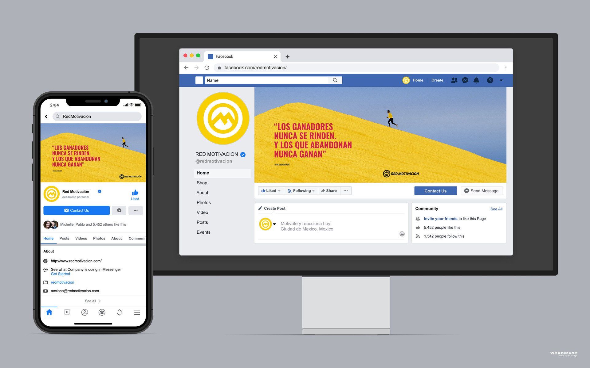 A computer and a cell phone are displaying a facebook page.