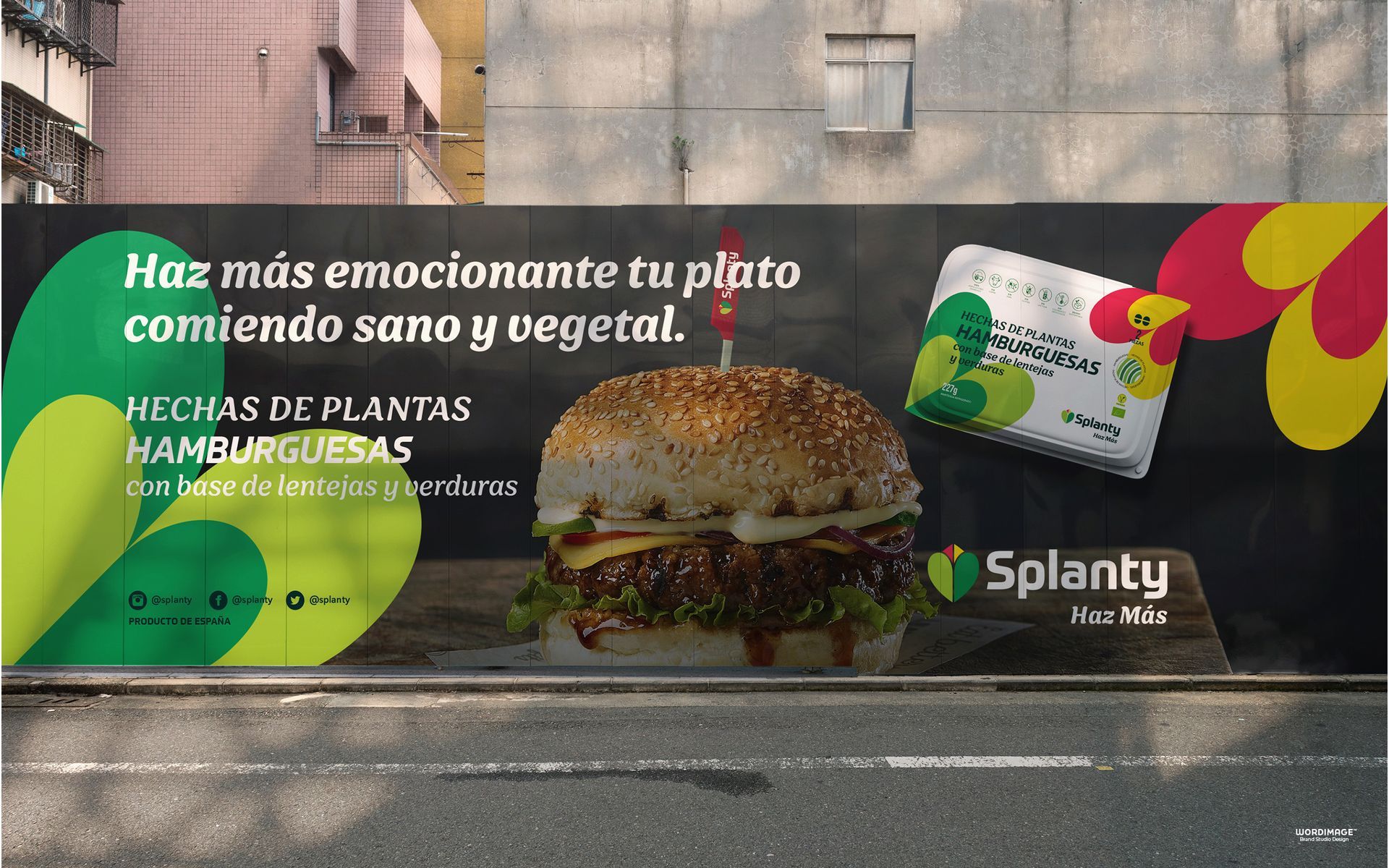 A billboard with a picture of a hamburger and the words 