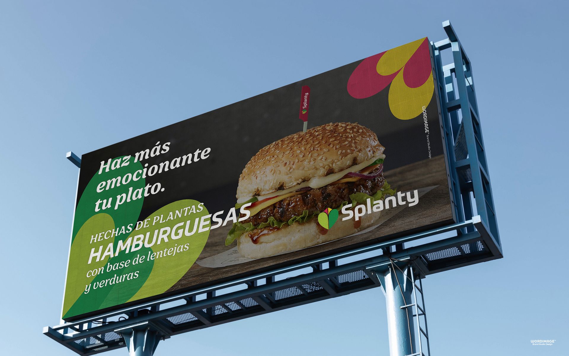 A billboard with a picture of a hamburger on it