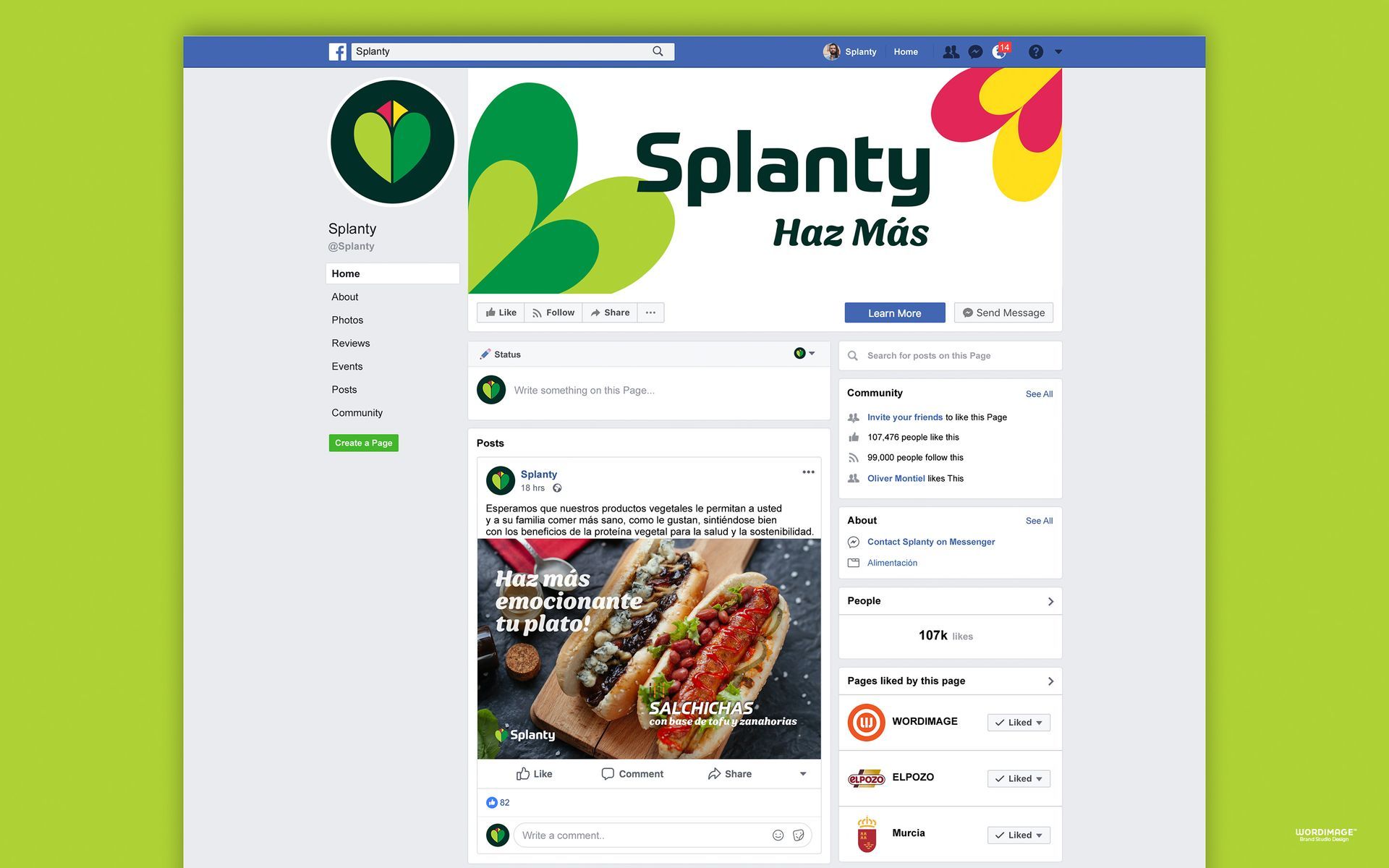 A facebook page with a picture of a hot dog on it.