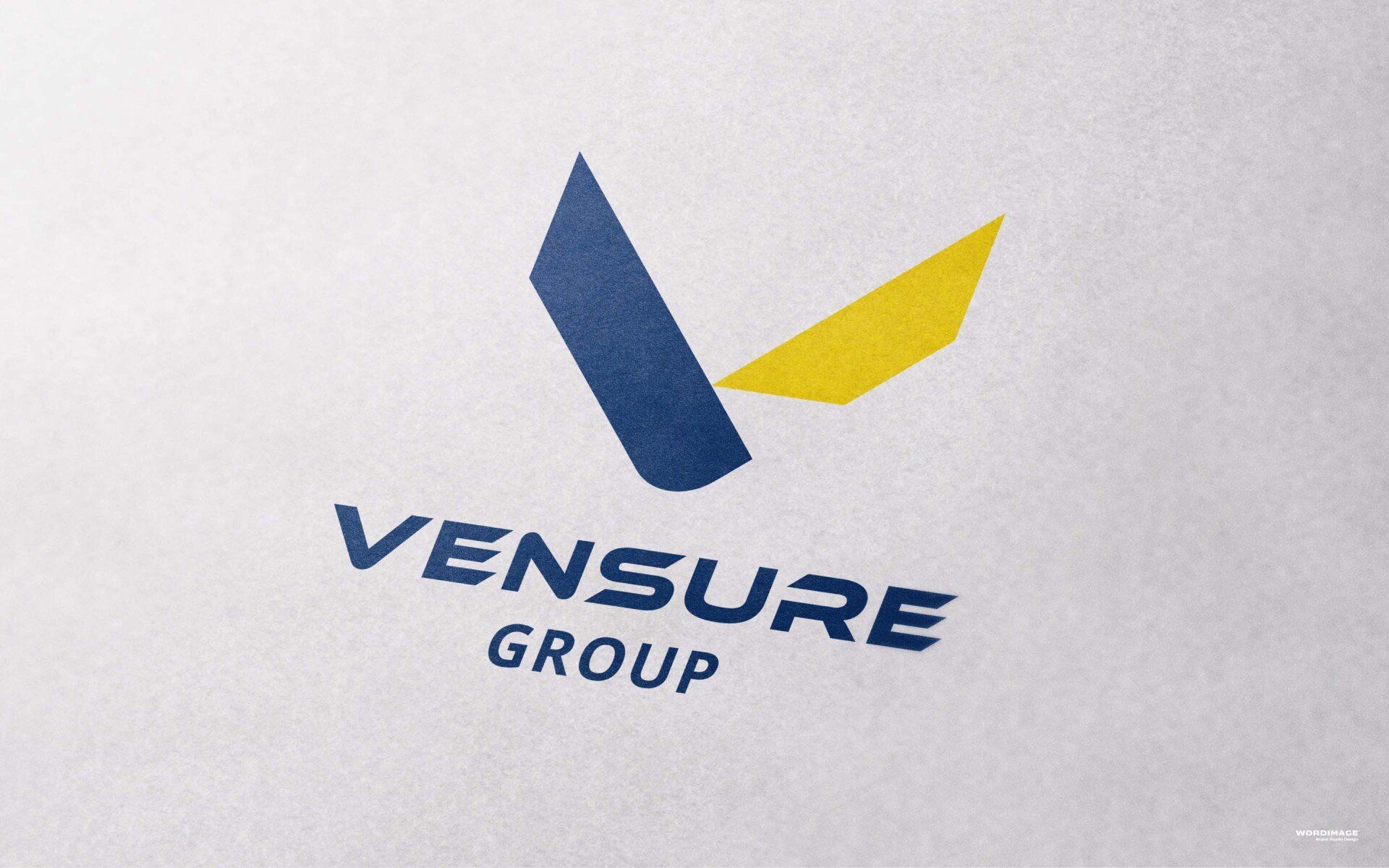 A blue and yellow logo for a company called vensure group