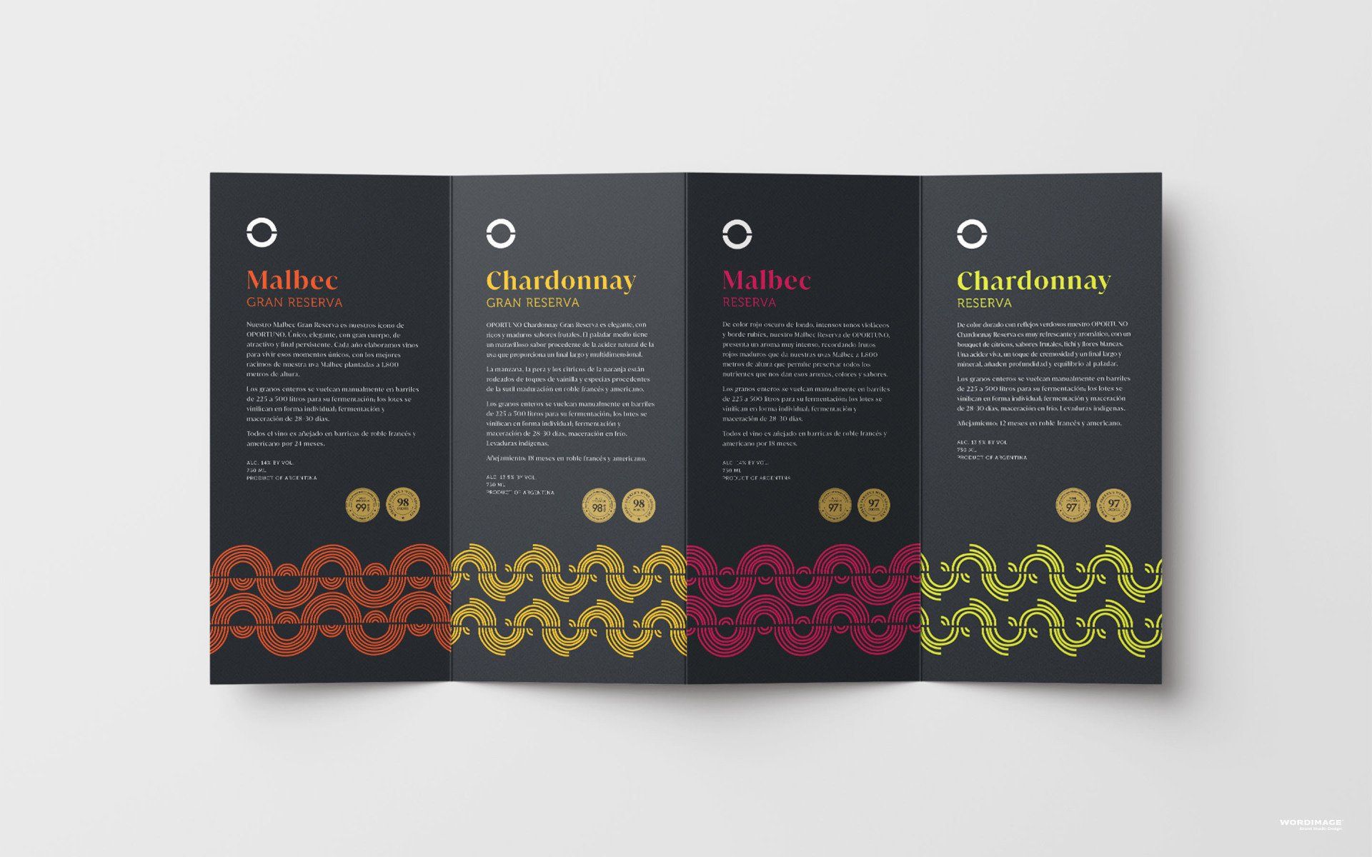 A brochure with four different types of wine on it