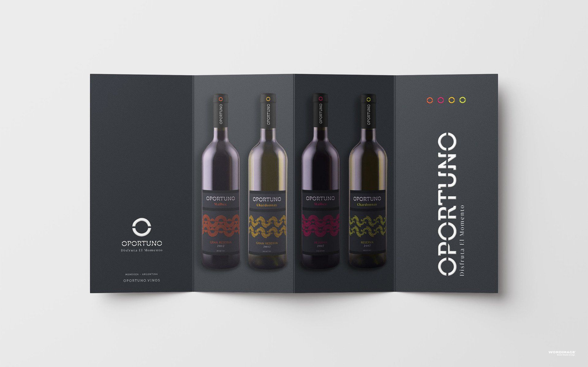 A brochure with four bottles of wine and the word ofortuna on it