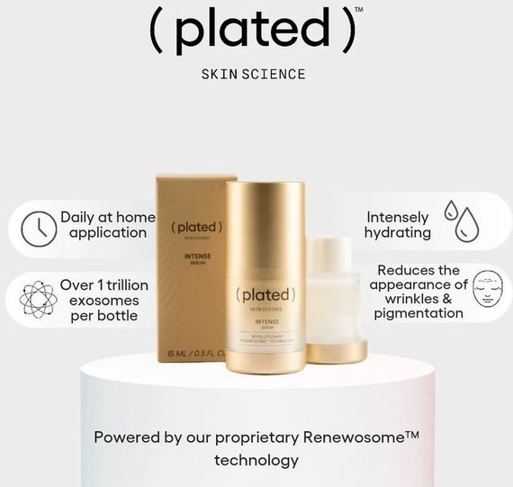 An advertisement for a product called plated skin science