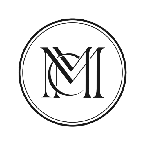 A black and white logo with the letter m in a circle.