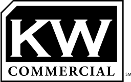 A black and white logo for a company called kw commercial