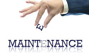A hand is holding a letter e in front of the word maintenance.