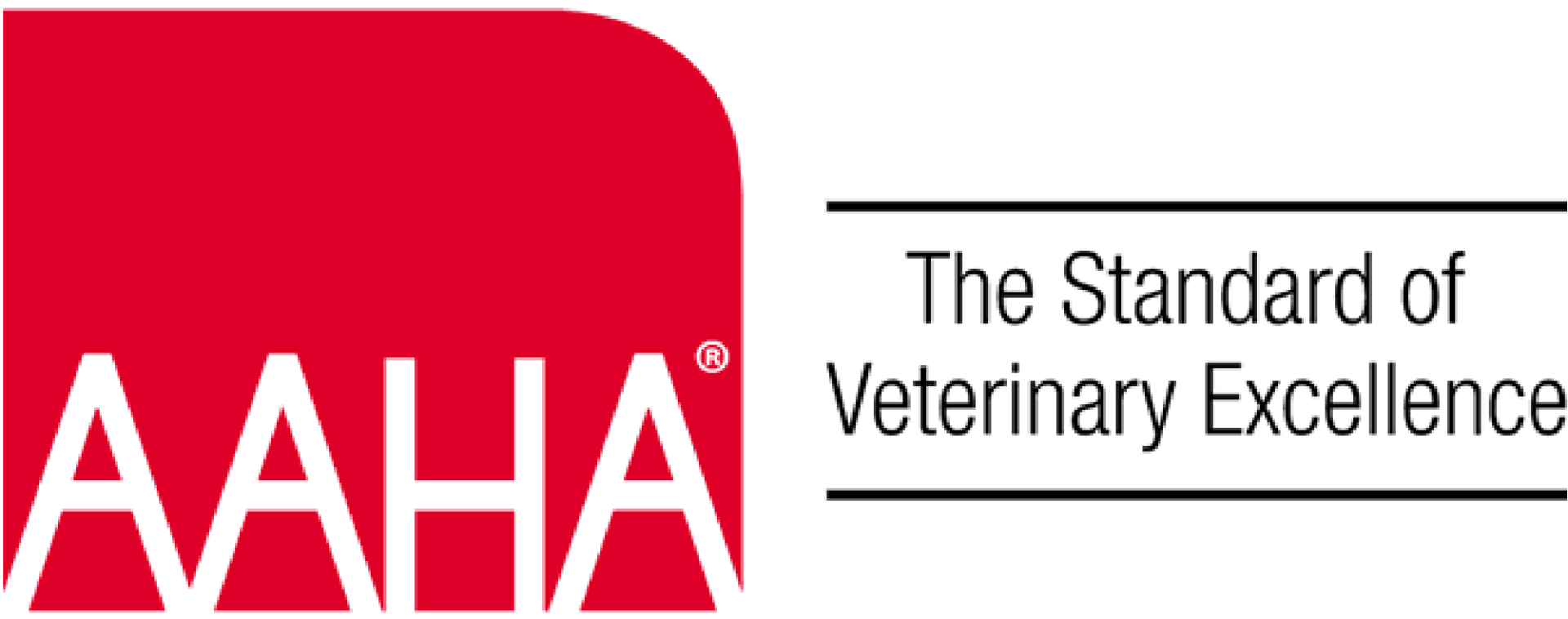 The aaha logo is red and white and says the standard of veterinary excellence.