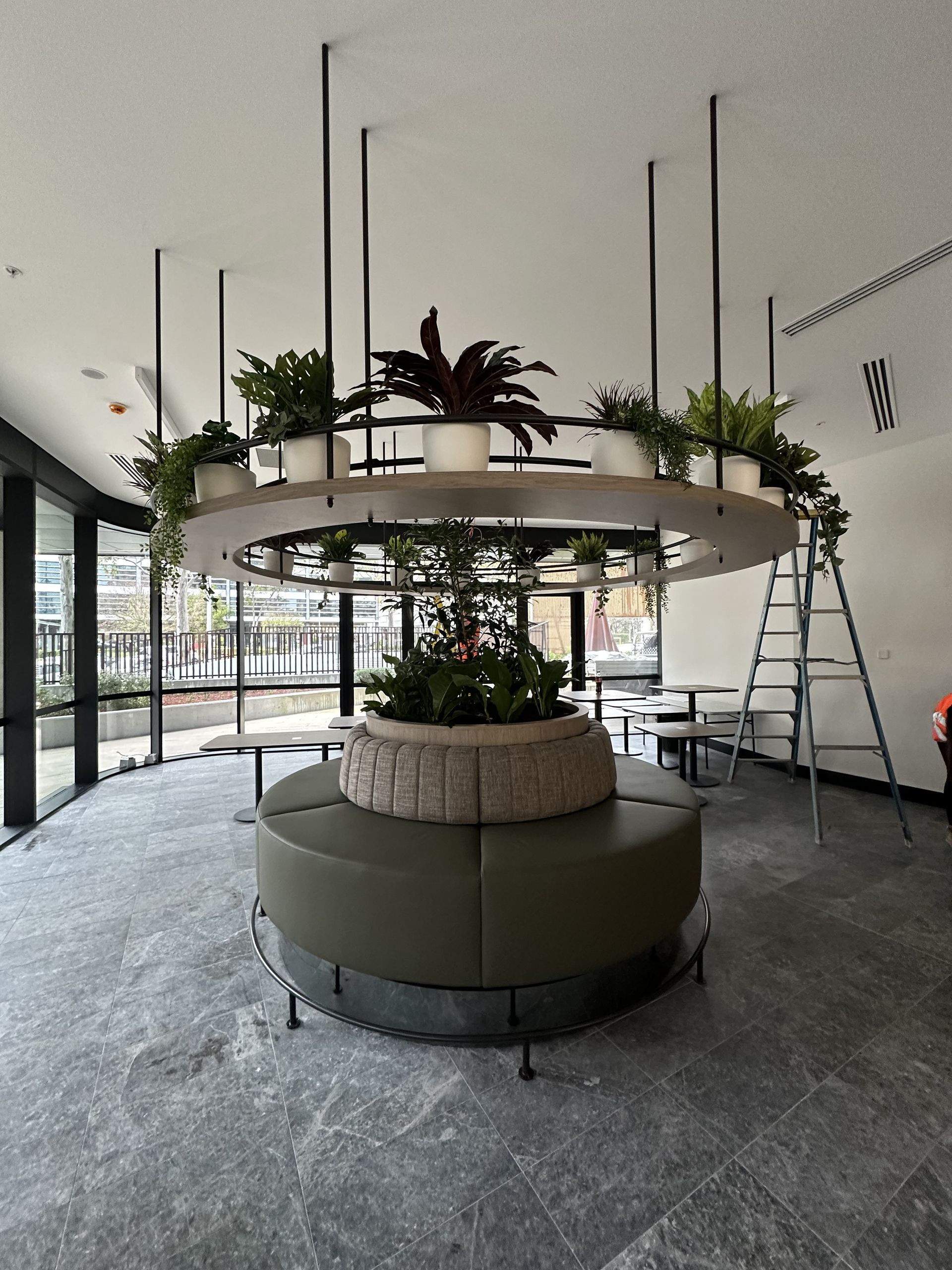 Circular Indoor Plant Display in A Bright Modern Lobby — EB Metalworks in Sydney, NSW