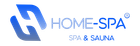 Le logo de Home Spa jacuzzi est bleu et blanc sur fond noir.
