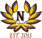 Logo with a stylized wreath, a centered "N," two doves, and "EST. 2015" in brown.