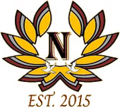 Logo with a stylized wreath, a centered "N," two doves, and "EST. 2015" in brown.