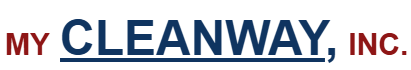My Cleanway, Inc. A blue and red logo for my cleanway inc.