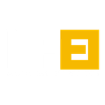 Yellow square logo with a white stylized letter E on a white background