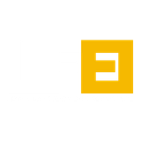 Yellow square logo with a white stylized letter E on a white background