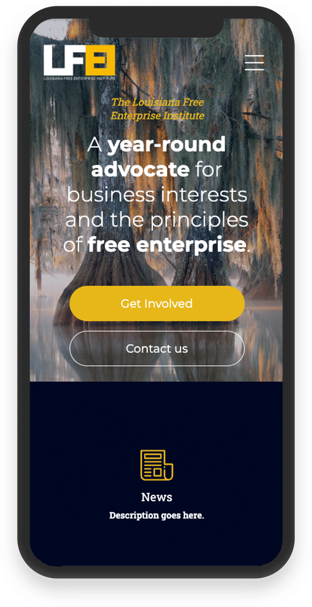 Mobile app landing page with gold “Get advice” and “Contact us” buttons over a dark city background