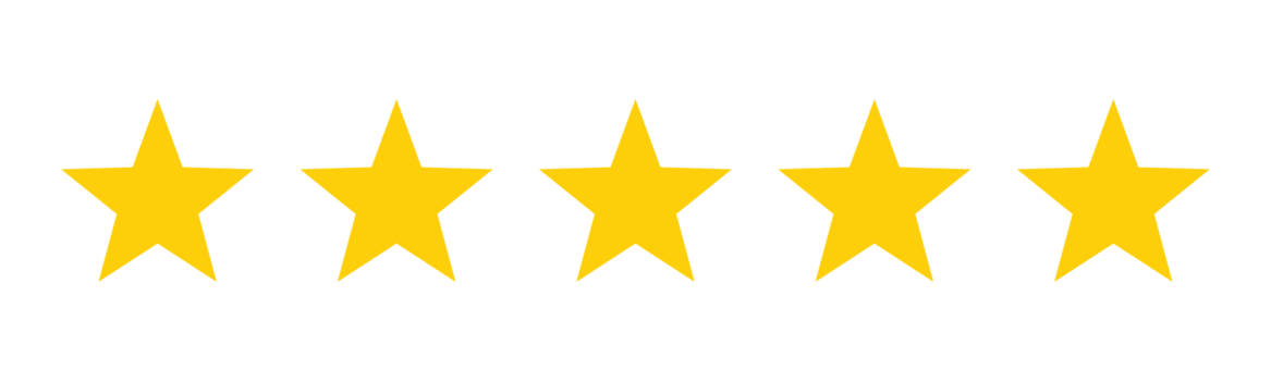 Five yellow, five-pointed stars lined up horizontally, representing a five-star rating.