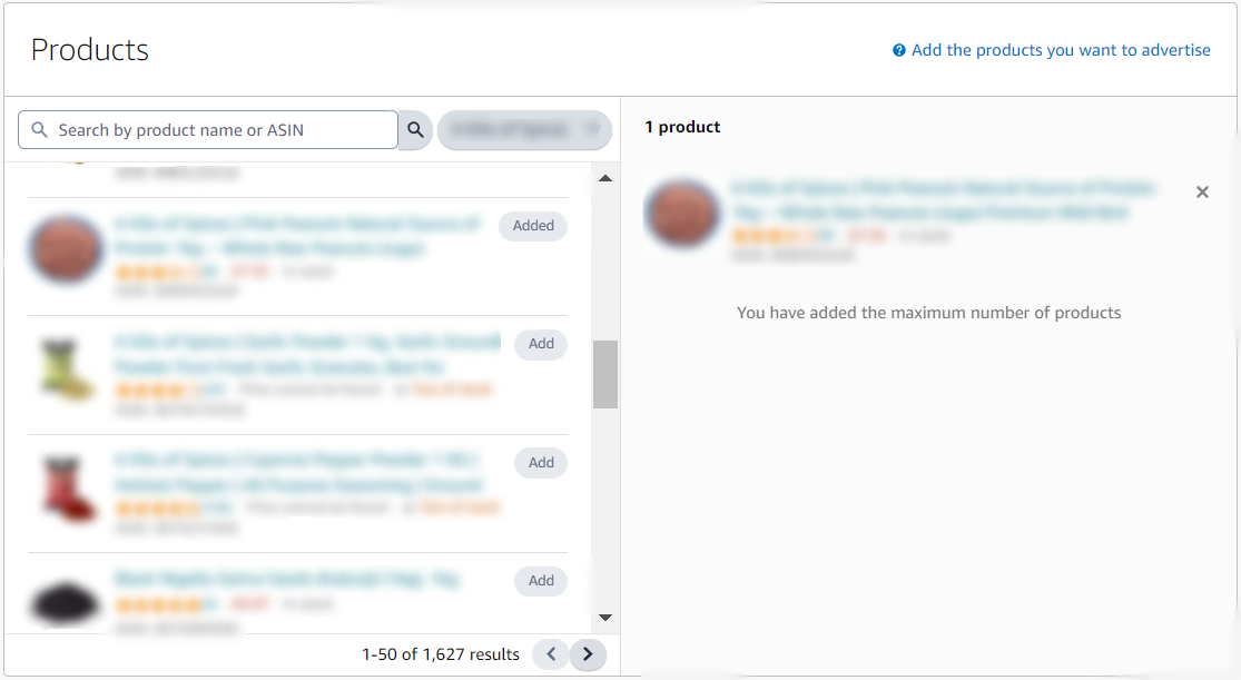 A dashboard displaying a product search bar, a list of items on the left, and a detail view of a selected product on the right.