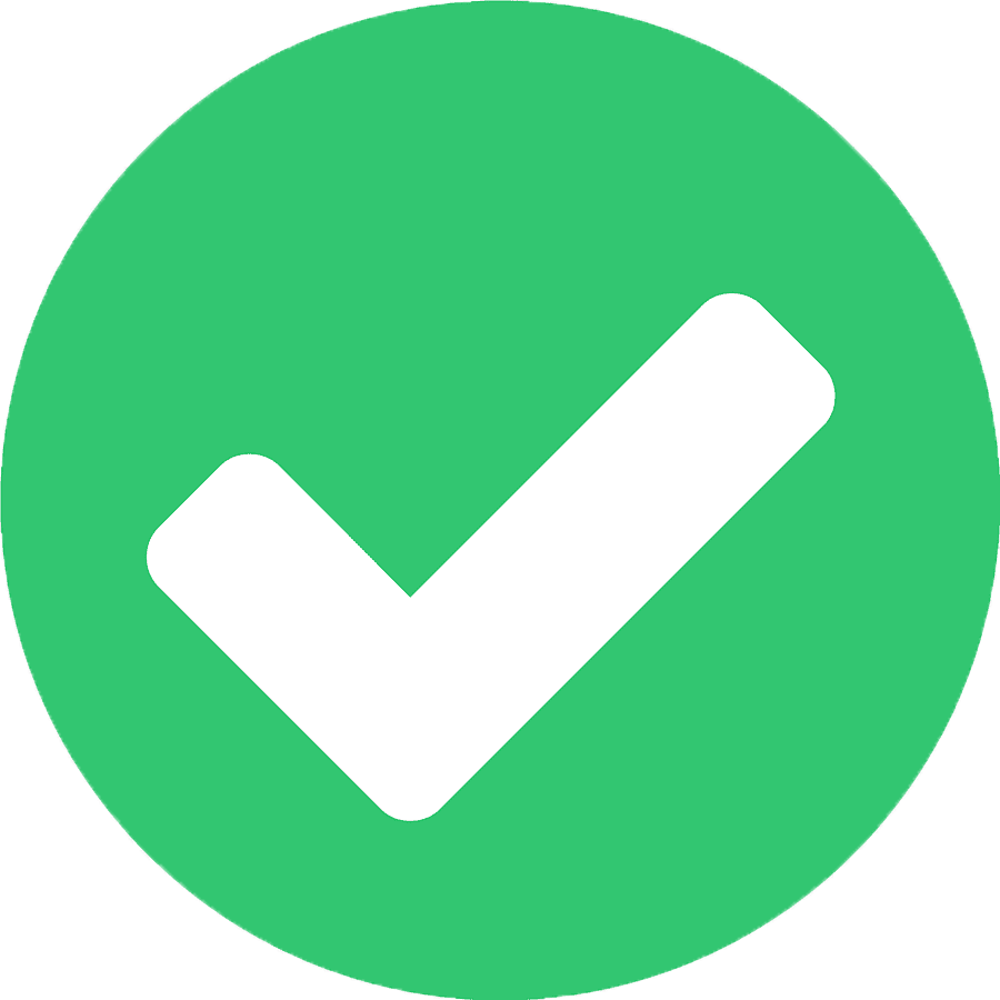 White check mark inside a green circle.