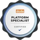 Duda Platform Specialist certified badge with blue and black circular seal
