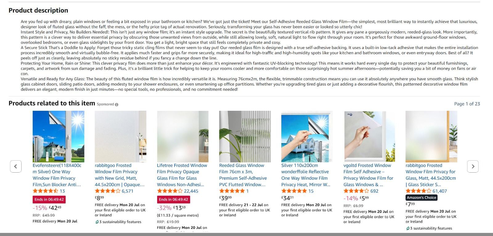 Hotel booking/search results page with text descriptions and thumbnail photos of several hotels/packages