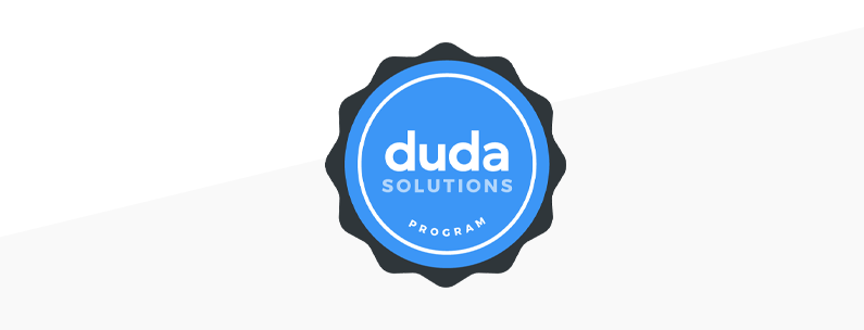 Duda Solutions logo, blue emblem with text