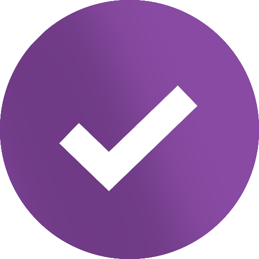 Purple circle with white checkmark.