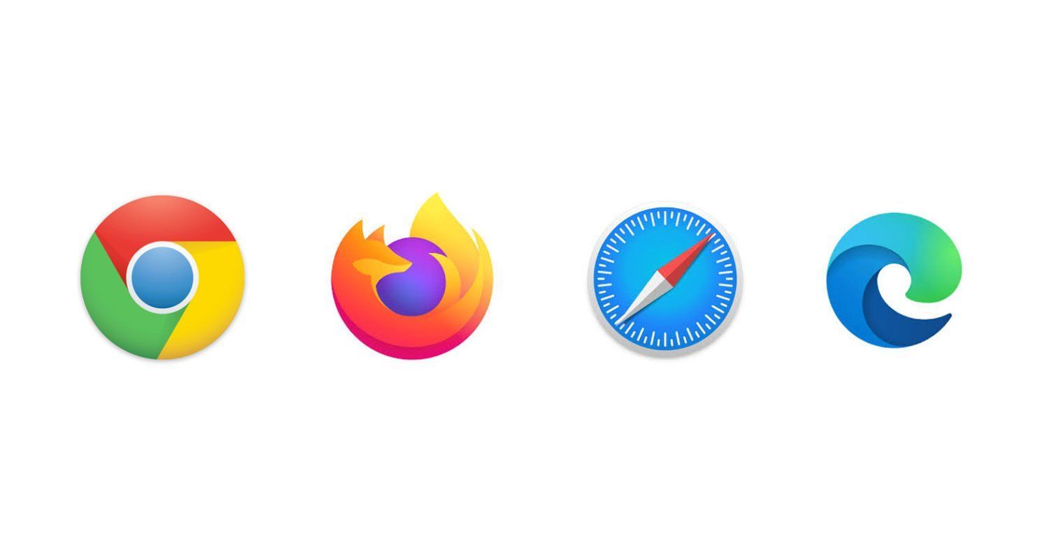 Logos of Chrome, Firefox, Safari, and Edge web browsers.