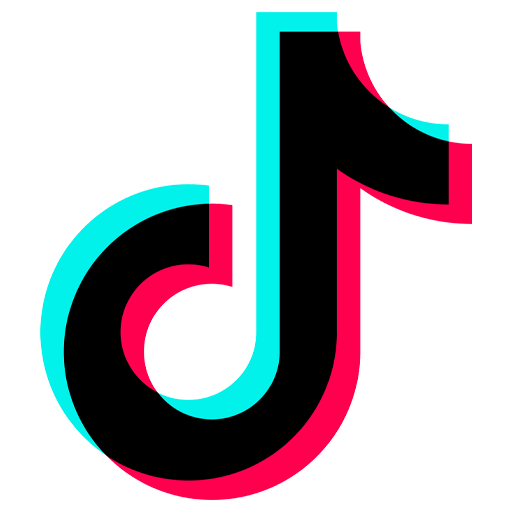 TikTok logo: Black musical note with turquoise and red outlines.